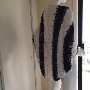 Navy blue white knitted mercerize shawl bolero